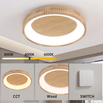 Brilagi - LED Deckenleuchte FALCON WOOD MODERN LED/40W/230V 3000/4000/6000K Ø 60 cm Holz