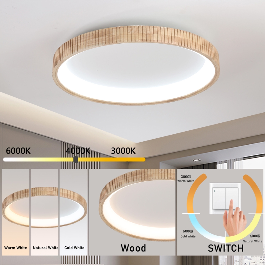 Brilagi - LED-Deckenleuchte FALCON WOOD MODERN LED/60W/230V 3000/4000/6000K Ø 80 cm Holz