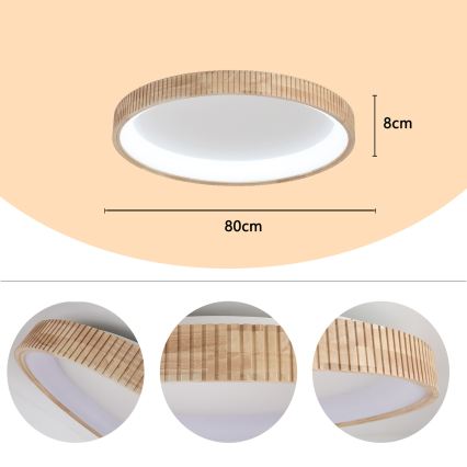 Brilagi - LED-Deckenleuchte FALCON WOOD MODERN LED/60W/230V 3000/4000/6000K Ø 80 cm Holz