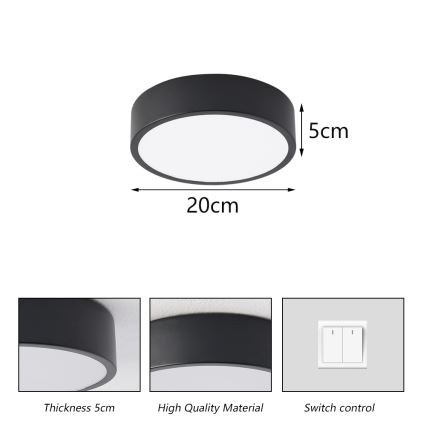 Brilagi - LED-Deckenleuchte POOL LED/18W/230V 3000/4000/6000K Ø 20 cm schwarz