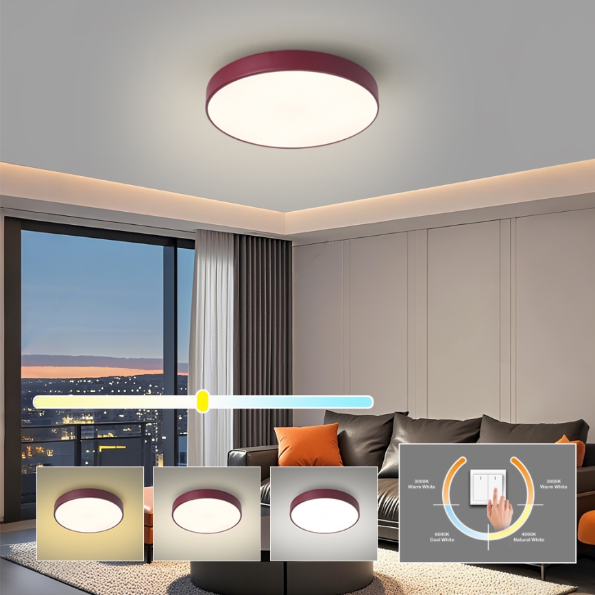 Brilagi - LED-Deckenleuchte POOL LED/36W/230V 3000/4000/6000K Ø 30 cm Burgunderrot