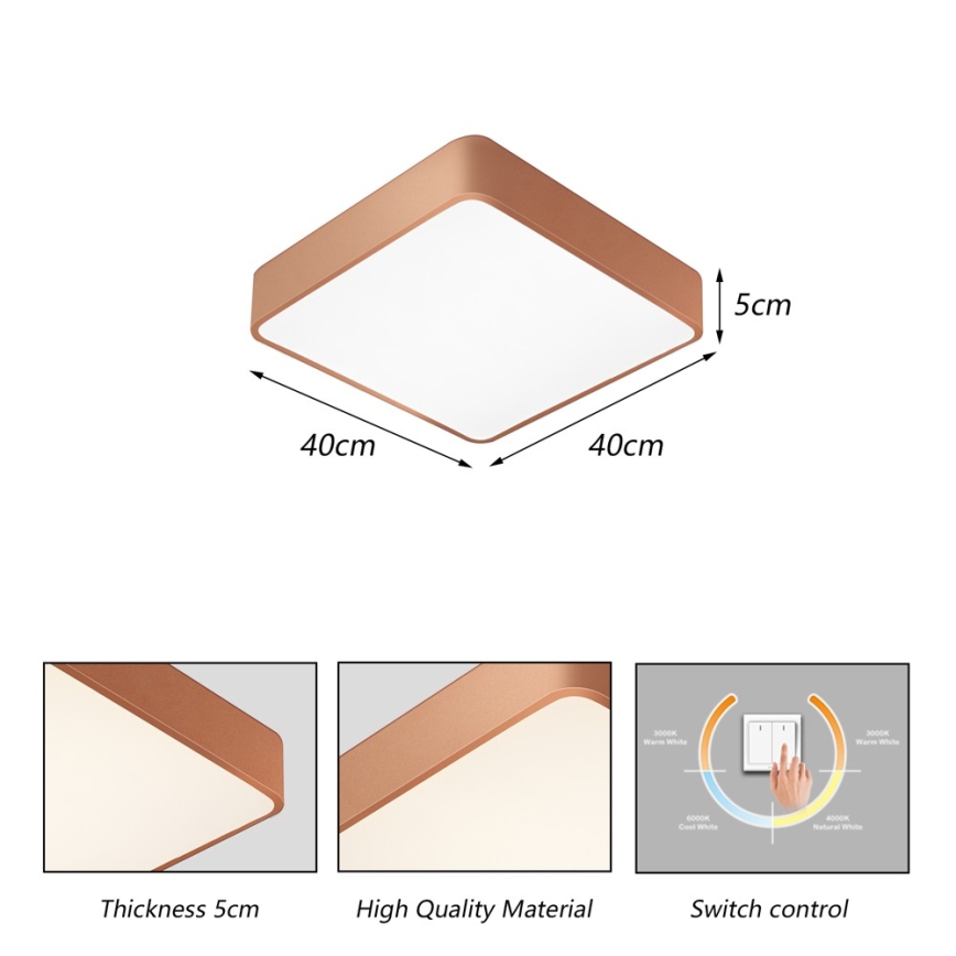 Brilagi - LED-Deckenleuchte POOL LED/36W/230V 3000/4000/6000K 40x40 cm bronzefarben