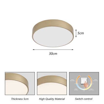 Brilagi - LED-Deckenleuchte POOL LED/36W/230V 3000/4000/6000K Ø 30 cm goldfarben