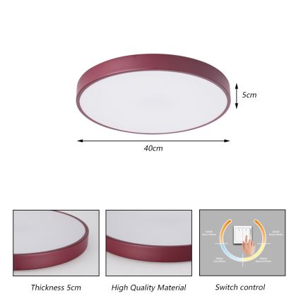 Brilagi - LED-Deckenleuchte POOL LED/48W/230V 3000/4000/6000K Ø 40 cm burgunderrot