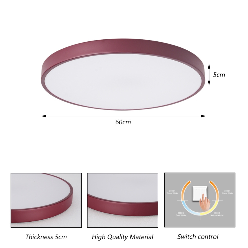 Brilagi - LED-Deckenleuchte POOL LED/60W/230V 3000/4000/6000K Ø 60 cm burgunderrot