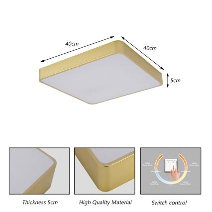 Brilagi - LED Deckenleuchte POOL SQUARE LED/36W/230V 3000/4000/6000K 40x40 cm goldfarben