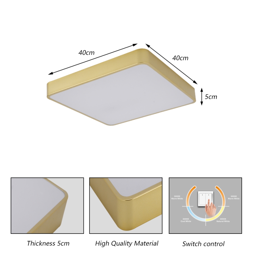 Brilagi - LED Deckenleuchte POOL SQUARE LED/36W/230V 3000/4000/6000K 40x40 cm goldfarben