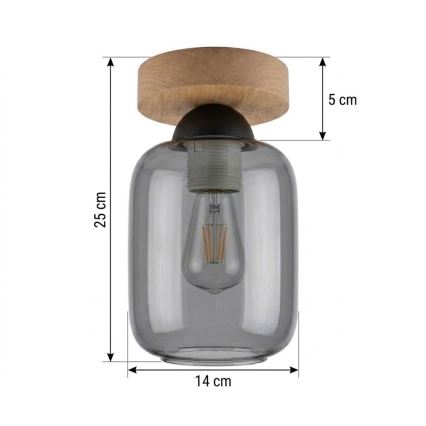 BRILAGI - LED Deckenleuchte RETRO GLASS 1xE27/60W/230V Ø 14 cm Eiche/rauchgrau