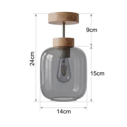 BRILAGI - LED Aufgesetzte Deckenleuchte RETRO GLASS 1xE27/60W/230V Ø 14 cm Eiche/rauchgrau