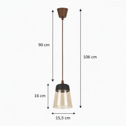 Brilagi - LED-Pendelleuchte mit Kabel RETRO GLASS 1xE27/60W/230V Ø 15,5 cm braun/rauchbeige/schwarz