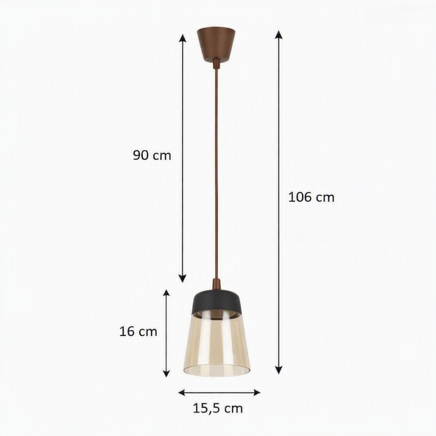 Brilagi - LED-Pendelleuchte mit Kabel RETRO GLASS 1xE27/60W/230V Ø 15,5 cm braun/rauchbeige/schwarz