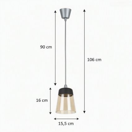 Brilagi - LED-Pendelleuchte an Kabel RETRO GLASS 1xE27/60W/230V Ø 15,5 cm silber/rauchbeige/schwarz