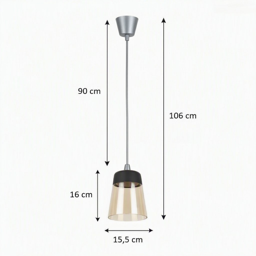 Brilagi - LED-Pendelleuchte an Kabel RETRO GLASS 1xE27/60W/230V Ø 15,5 cm silber/rauchbeige/schwarz