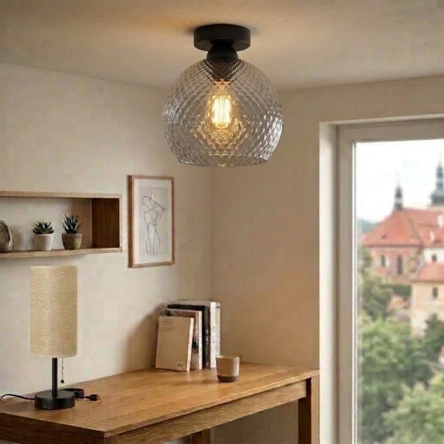 BRILAGI - LED-Deckenleuchte RETRO GLASS 1xE27/60W/230V Ø 25 cm schwarz/rauchgrau