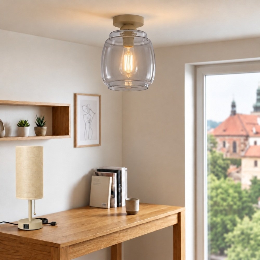 BRILAGI - LED Deckenleuchte RETRO GLASS 1xE27/60W/230V Ø 26 cm beige/rauchgrau