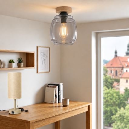 BRILAGI - LED-Deckenleuchte RETRO GLASS 1xE27/60W/230V Ø 26 cm Eiche/rauchgrau