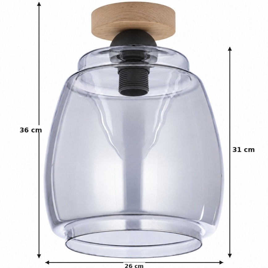 BRILAGI - LED-Deckenleuchte RETRO GLASS 1xE27/60W/230V Ø 26 cm Eiche/rauchgrau