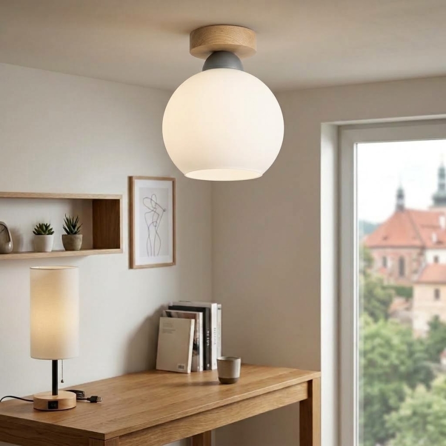 BRILAGI - LED-Deckenleuchte RETRO GLASS 1xE27/60W/230V Ø 15 cm Eiche/weiß