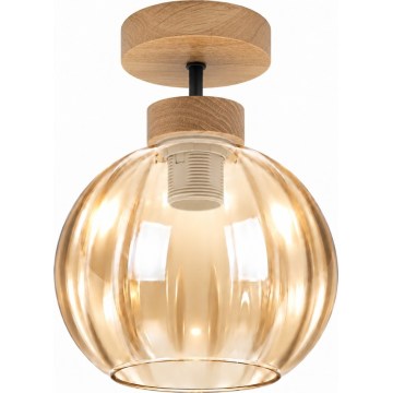 BRILAGI - LED-Deckenleuchte RETRO GLASS 1xE27/60W/230V Ø 18 cm Eiche/rauchbeige