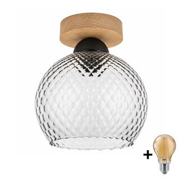 BRILAGI - LED-Deckenleuchte RETRO GLASS 1xE27/60W/230V Ø 18 cm Eiche/rauchgrau