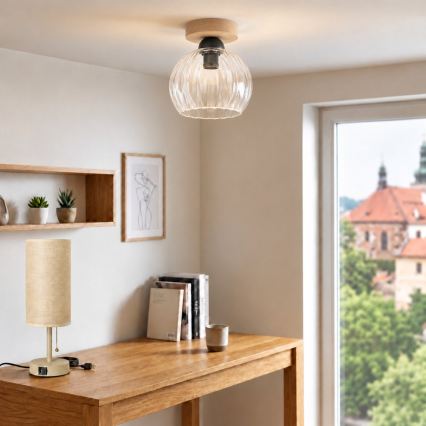 BRILAGI - LED-Deckenleuchte RETRO GLASS 1xE27/60W/230V Ø 25 cm Eiche/klar