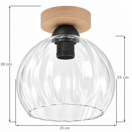BRILAGI - LED-Deckenleuchte RETRO GLASS 1xE27/60W/230V Ø 25 cm Eiche/klar
