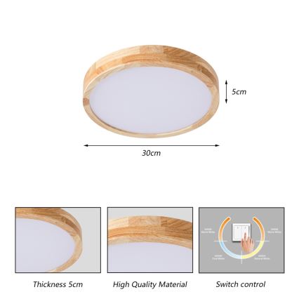 Brilagi - LED-Deckenleuchte WOODLINE LED/24W/230V 3000/4000/6000K Eiche Ø 30 cm
