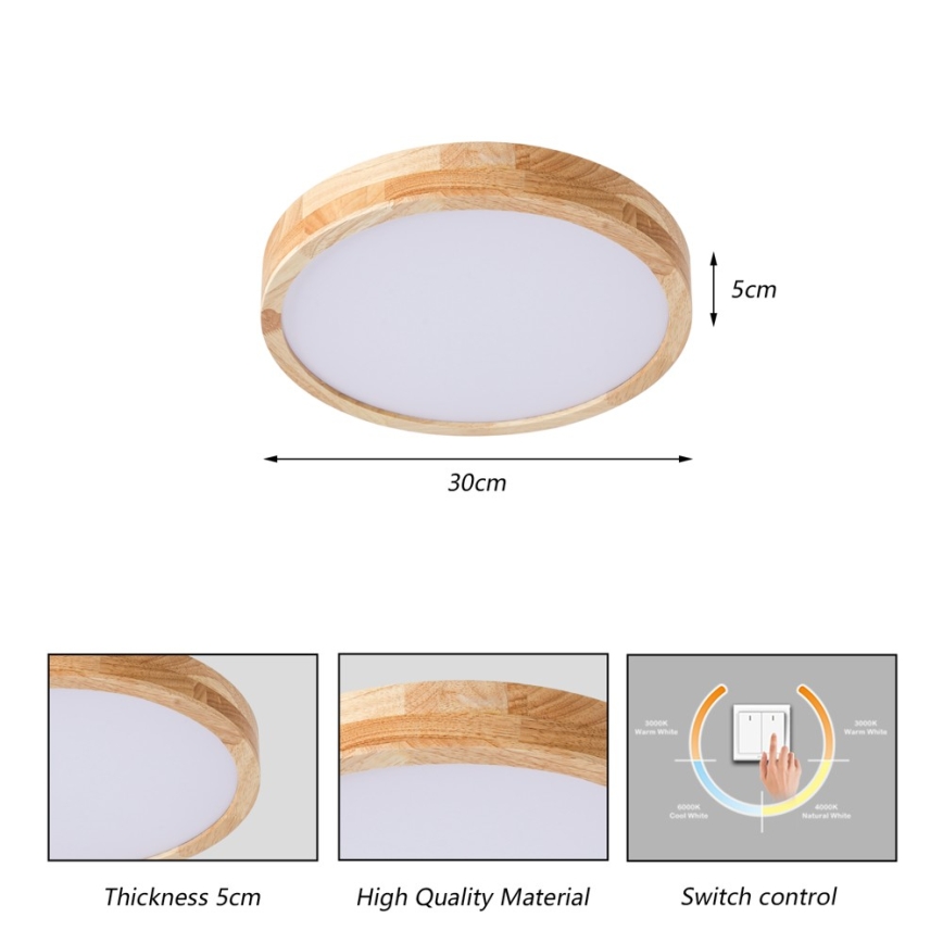 Brilagi - LED-Deckenleuchte WOODLINE LED/24W/230V 3000/4000/6000K Eiche Ø 30 cm