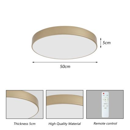 Brilagi - LED-dimmbare Deckenleuchte POOL LED/60W/230V 3000-6000K Ø 50 cm goldfarben + Fernbedienung