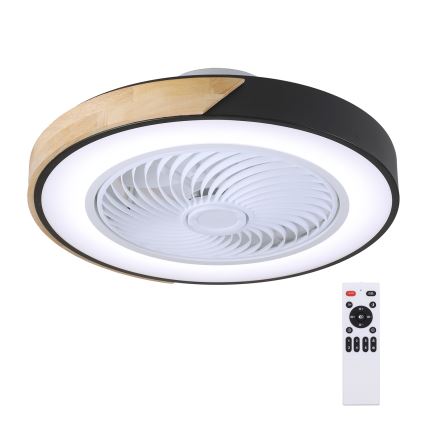 Brilagi - LED dimmbares Deckenleuchte mit Ventilator LED/30W/230V 3000-6500K Schwarz/Eiche + Fernbedienung