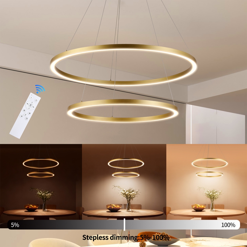 Brilagi - dimmbare LED-Pendelleuchte an Kabel PORTOFINO LED/98W/230V 3000-6000K Ø 80 cm gold + Fernbedienung
