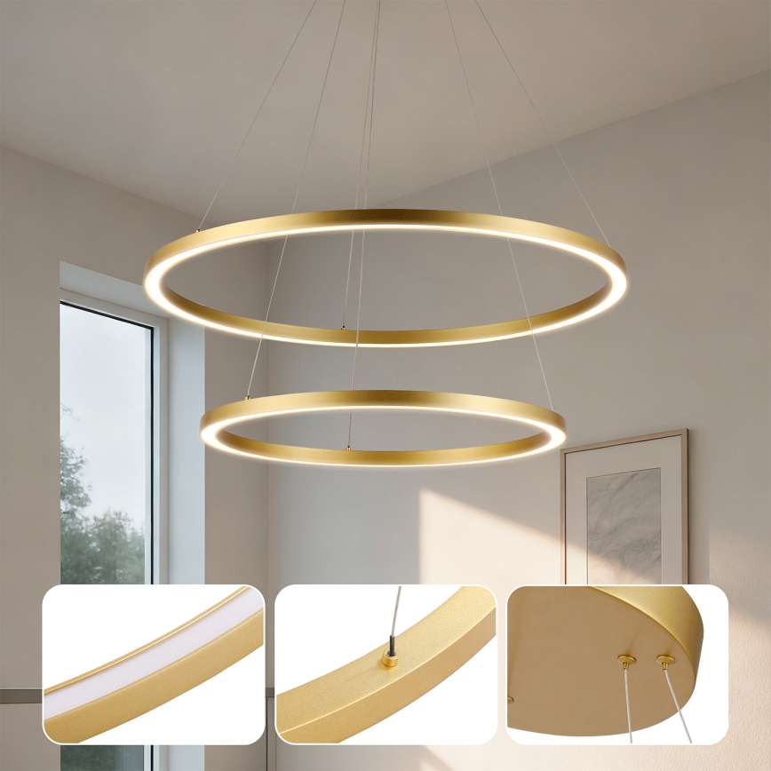 Brilagi - dimmbare LED-Pendelleuchte an Kabel PORTOFINO LED/98W/230V 3000-6000K Ø 80 cm gold + Fernbedienung