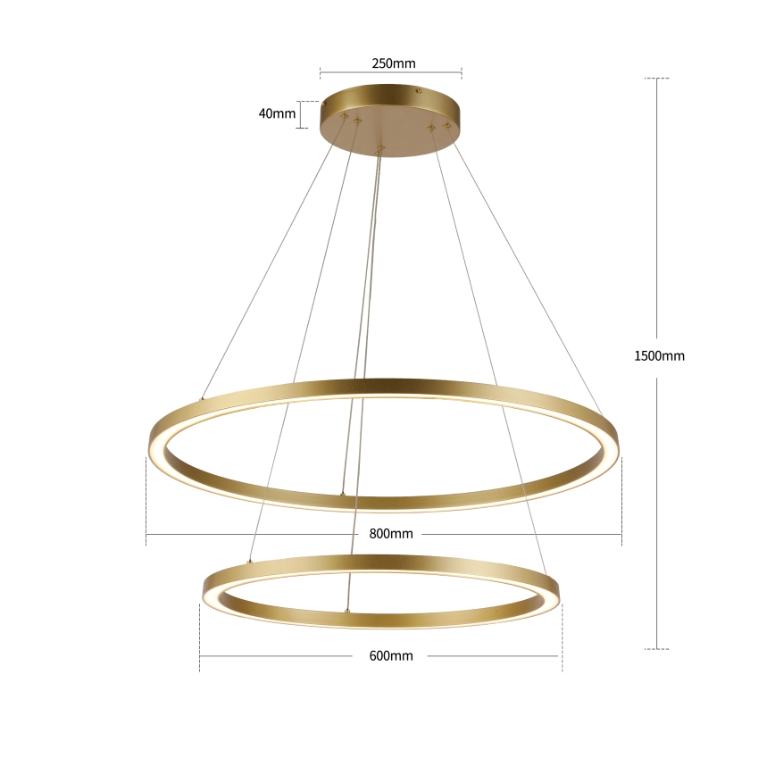 Brilagi - dimmbare LED-Pendelleuchte an Kabel PORTOFINO LED/98W/230V 3000-6000K Ø 80 cm gold + Fernbedienung