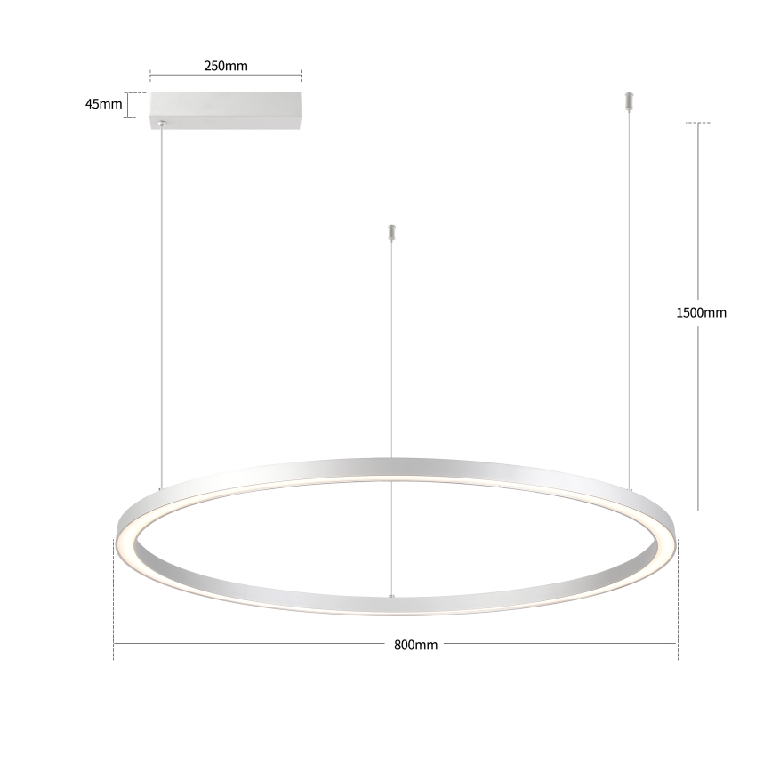 Brilagi - LED-dimmbare Pendelleuchte PORTOFINO mit Seilaufhängung LED/60W/230V 3000-6000K Ø 80 cm silber + Fernbedienung