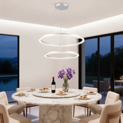 Brilagi - PORTOFINO LED dimmbare Pendelleuchte mit Seilaufhängung, LED 98W, 230V, 3000–6000K, Ø 80 cm, silber + Fernbedienung
