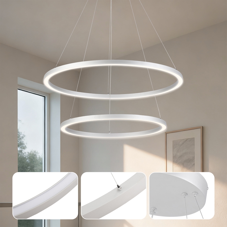 Brilagi - PORTOFINO LED dimmbare Pendelleuchte mit Seilaufhängung, LED 98W, 230V, 3000–6000K, Ø 80 cm, silber + Fernbedienung
