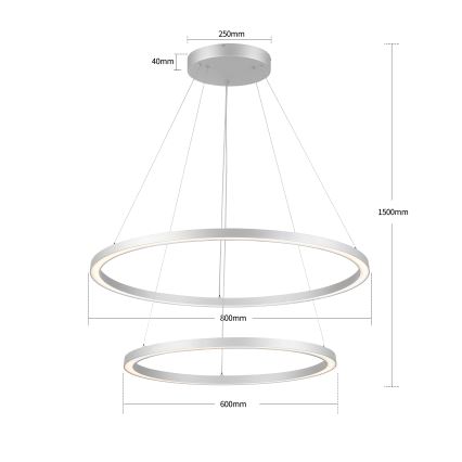 Brilagi - PORTOFINO LED dimmbare Pendelleuchte mit Seilaufhängung, LED 98W, 230V, 3000–6000K, Ø 80 cm, silber + Fernbedienung