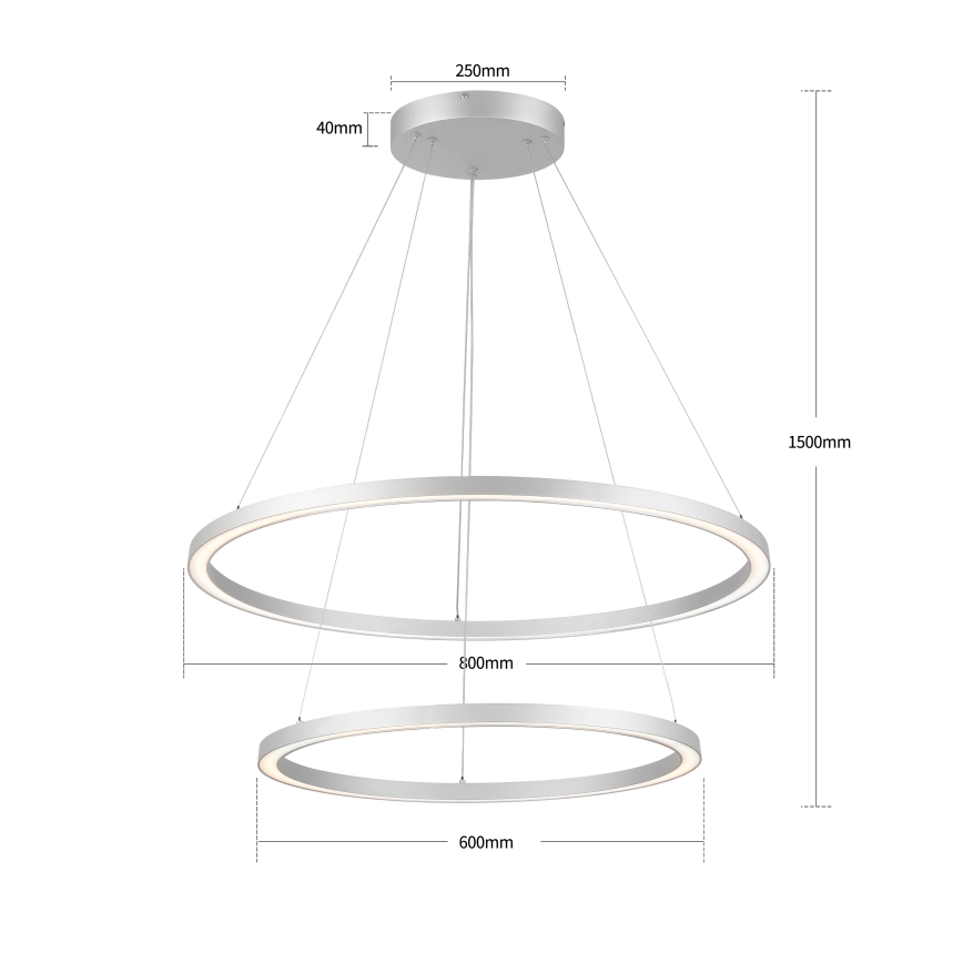 Brilagi - PORTOFINO LED dimmbare Pendelleuchte mit Seilaufhängung, LED 98W, 230V, 3000–6000K, Ø 80 cm, silber + Fernbedienung