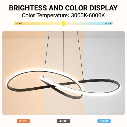 Brilagi - LED-dimmbare Pendelleuchte mit Kabelaufhängung INFINITY LED/80W/230V 3000-6000K 80x80 cm schwarz + Fernbedienung