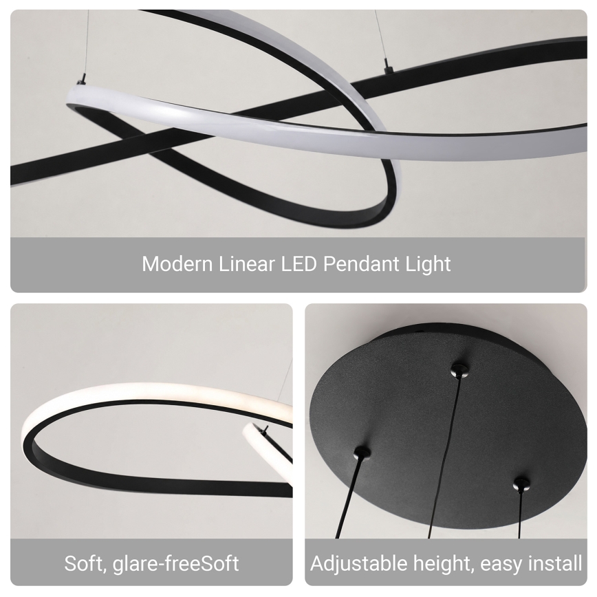 Brilagi - LED-dimmbare Pendelleuchte mit Kabelaufhängung INFINITY LED/80W/230V 3000-6000K 80x80 cm schwarz + Fernbedienung