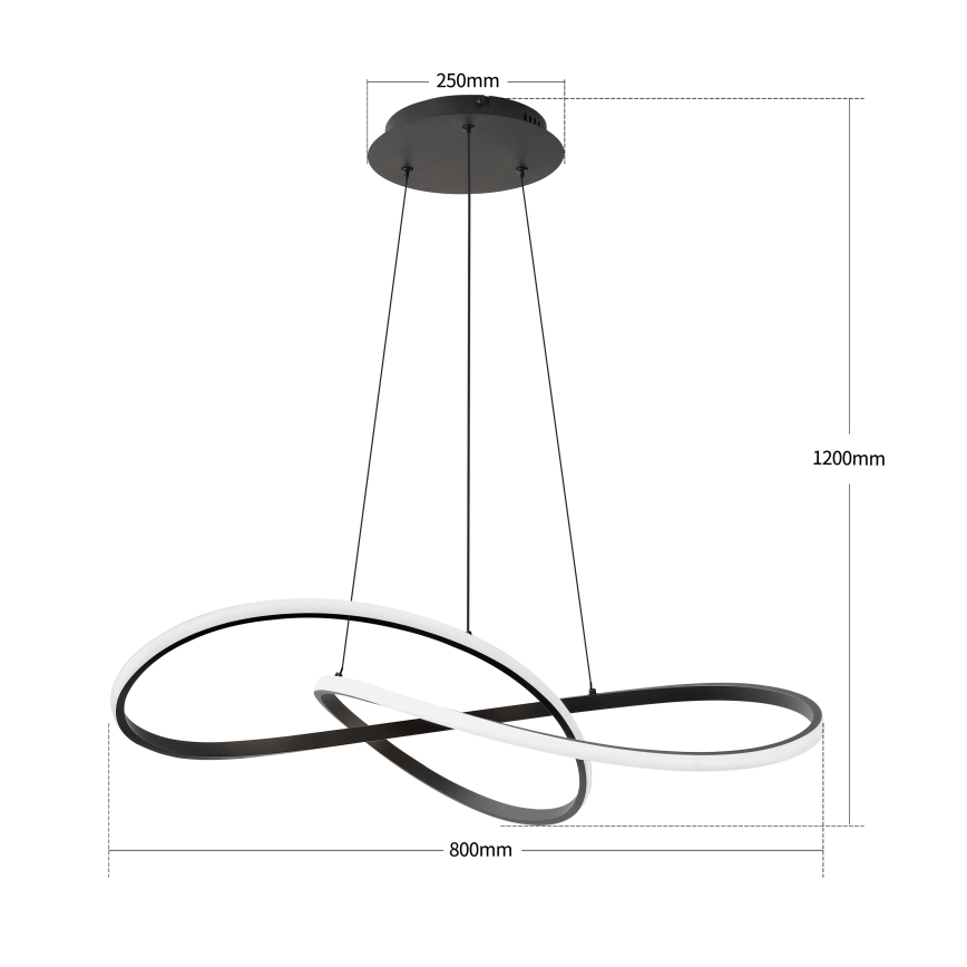 Brilagi - LED-dimmbare Pendelleuchte mit Kabelaufhängung INFINITY LED/80W/230V 3000-6000K 80x80 cm schwarz + Fernbedienung
