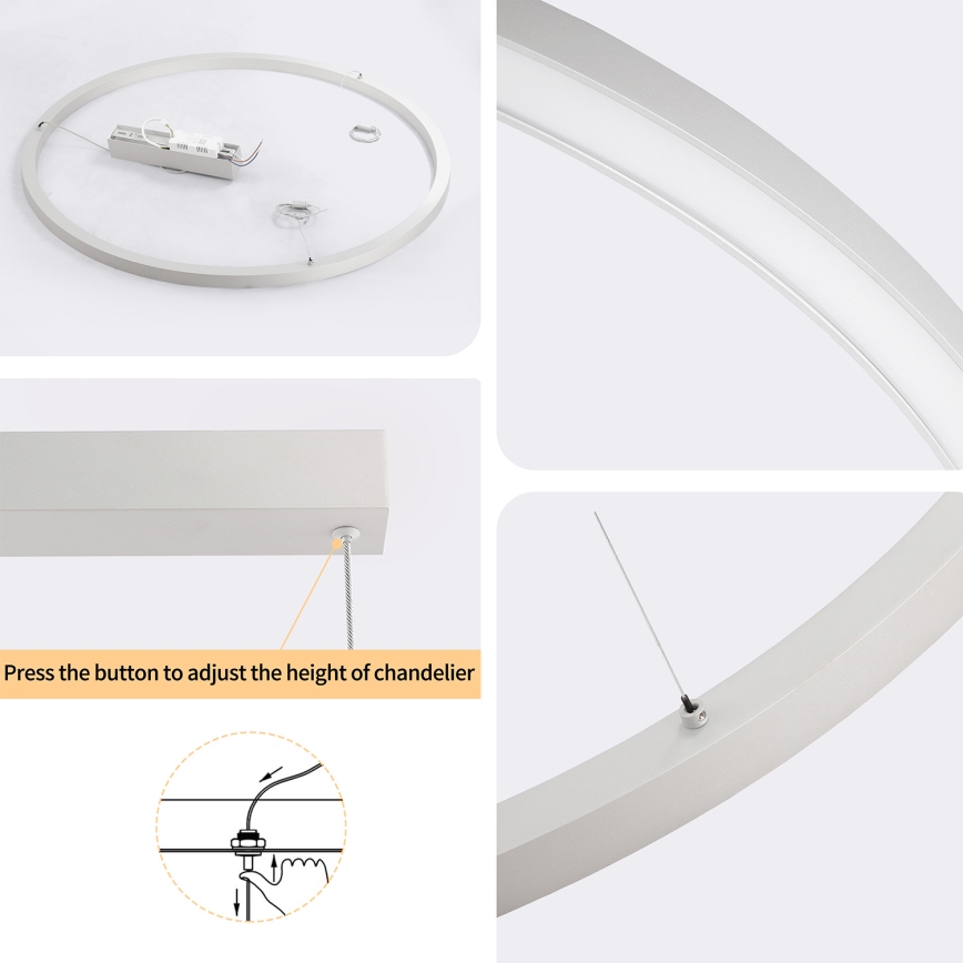 Brilagi - LED-dimmbare Pendelleuchte an Kabel PORTOFINO LED/60W/230V 3000–6000K Ø 80 cm silber + Fernbedienung