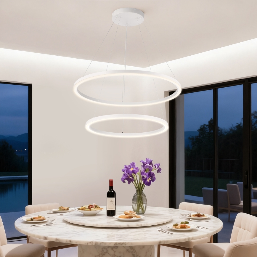 Brilagi - dimmbare LED-Pendelleuchte an Kabel PORTOFINO LED/98W/230V 3000-6000K Ø 80 cm weiß + Fernbedienung