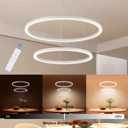 Brilagi - dimmbare LED-Pendelleuchte an Kabel PORTOFINO LED/98W/230V 3000-6000K Ø 80 cm weiß + Fernbedienung