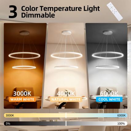 Brilagi - dimmbare LED-Pendelleuchte an Kabel PORTOFINO LED/98W/230V 3000-6000K Ø 80 cm weiß + Fernbedienung