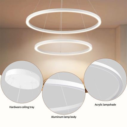 Brilagi - dimmbare LED-Pendelleuchte an Kabel PORTOFINO LED/98W/230V 3000-6000K Ø 80 cm weiß + Fernbedienung