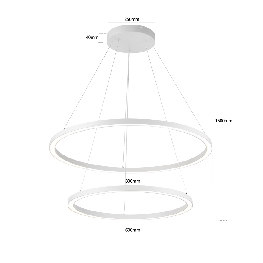 Brilagi - dimmbare LED-Pendelleuchte an Kabel PORTOFINO LED/98W/230V 3000-6000K Ø 80 cm weiß + Fernbedienung