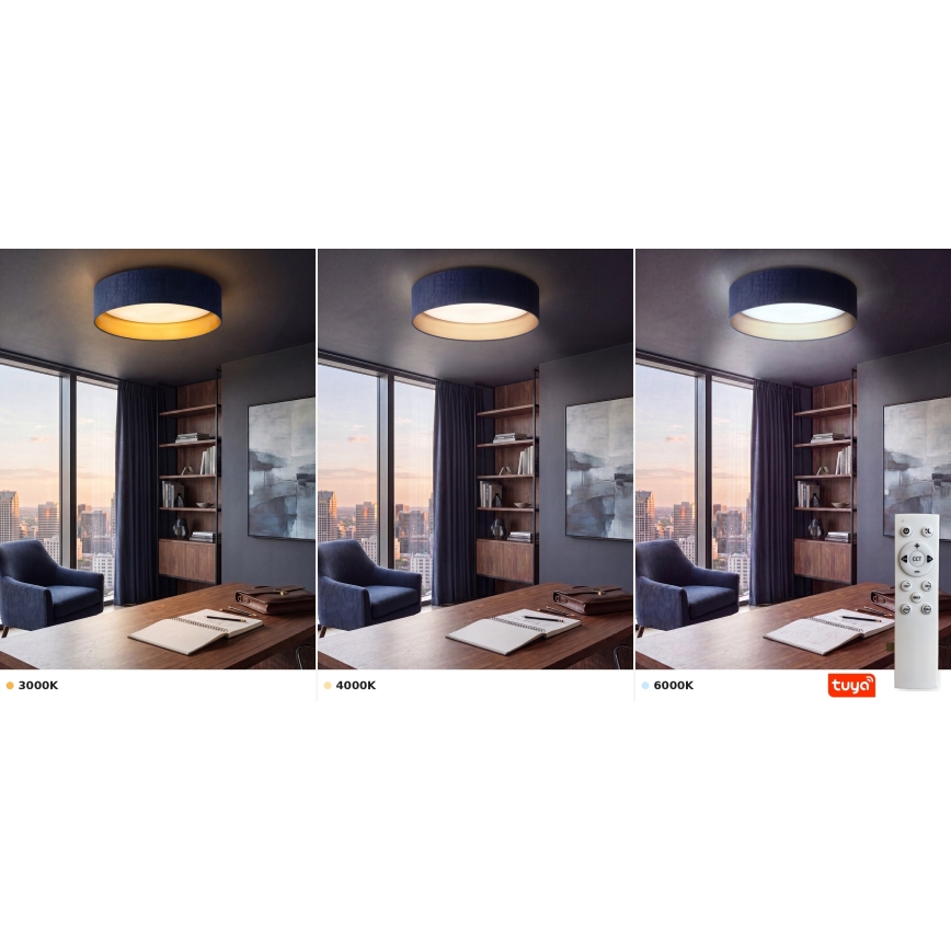 Brilagi - dimmbare LED-Deckenleuchte VELVET SMARTIX LED/24W/230V 3000-6000K Ø 45 cm blau/gold Wi-Fi Tuya Beacon + Fernbedienung