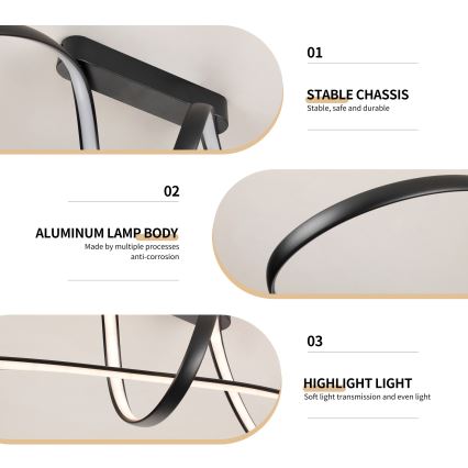 Brilagi - LED dimmbare aufgesetzte Deckenleuchte TWISTER LED/60W/230V 3000-6000K schwarz + Fernbedienung