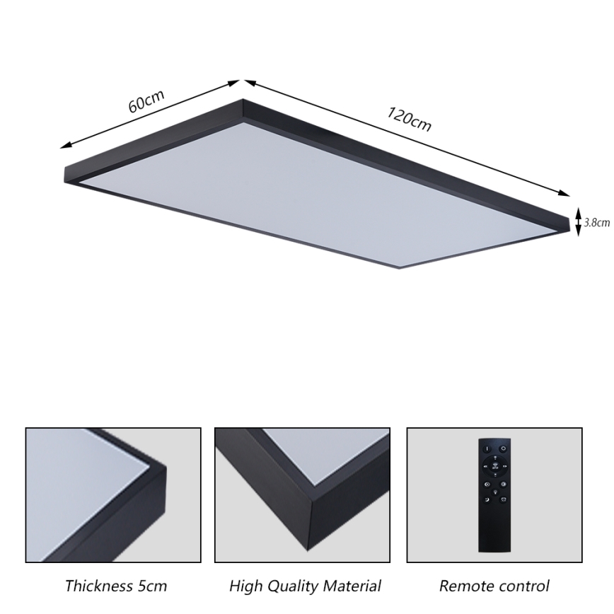 Brilagi - LED-dimmbare Badezimmer-Deckenleuchte FRAME SMART LED/96W/230V 120x60 cm 3000-6000K IP44 schwarz + Fernbedienung